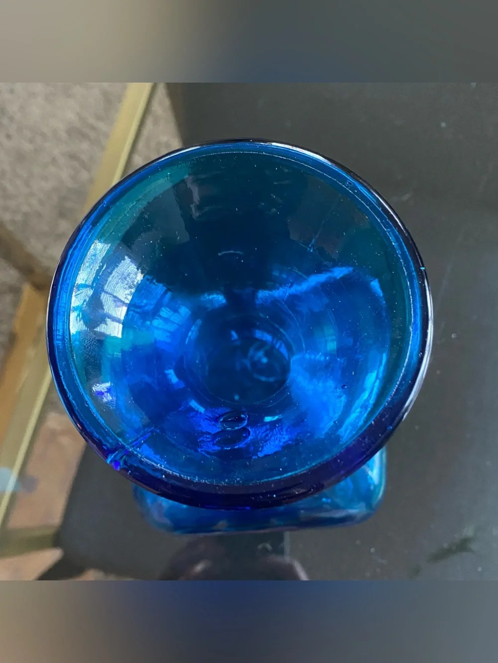 VTG Squared Blue Handblown Glass Vase Flared Rim Marked 1 Liter Italy Empoli? 8”